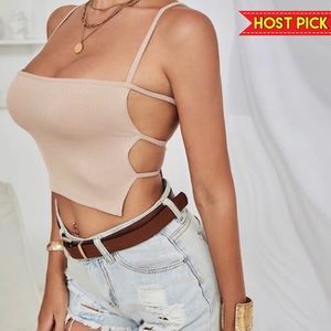 LACE UP BACKLESS NUDE CROP TOP